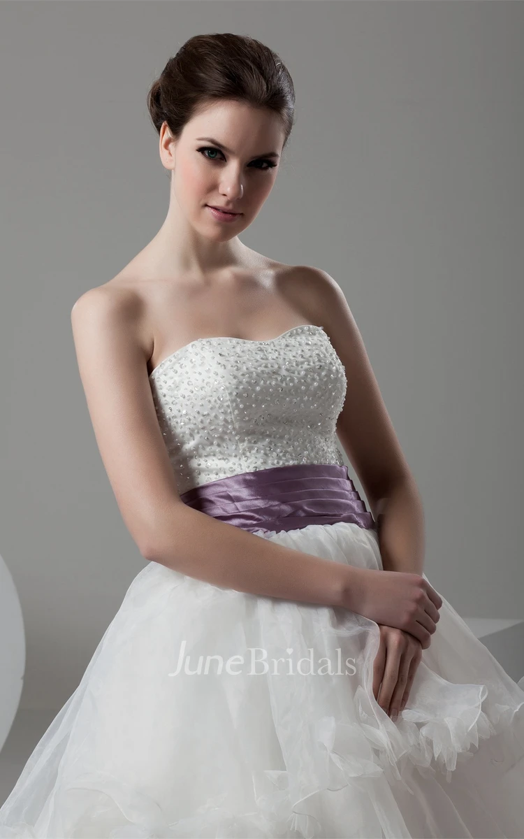 Strapless Tiered A-Line Ball Gown with Stress and Ruffles