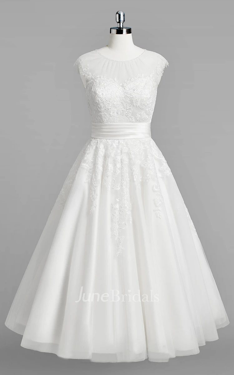Wonderful Polka Dot Tulle Jewel Neckline Knee-length A-line Wedding Dresses Wonderful Polka Dot Tulle Jewel Neckline Knee-length A-line Wedding Dresses