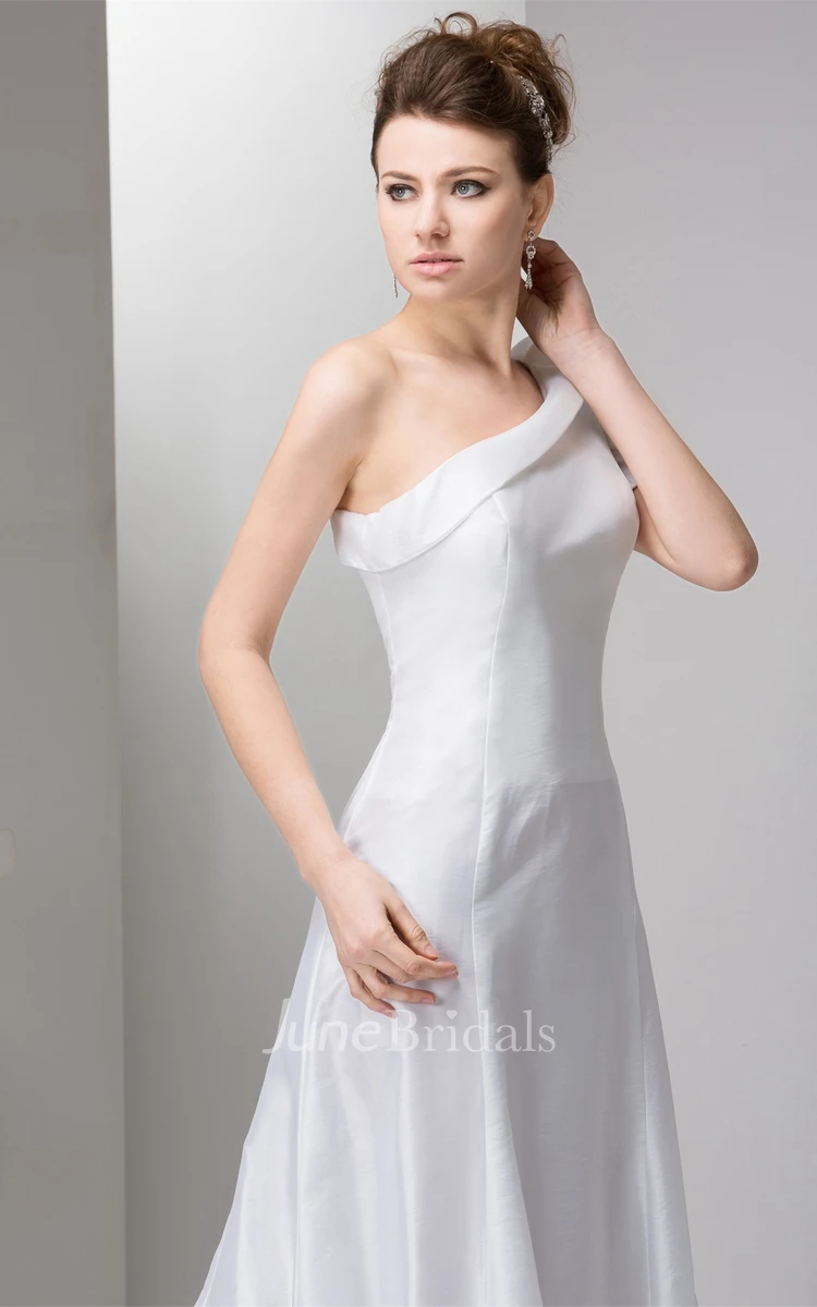 One-Shoulder Satin A-Line Gown with Beaded Epaulet