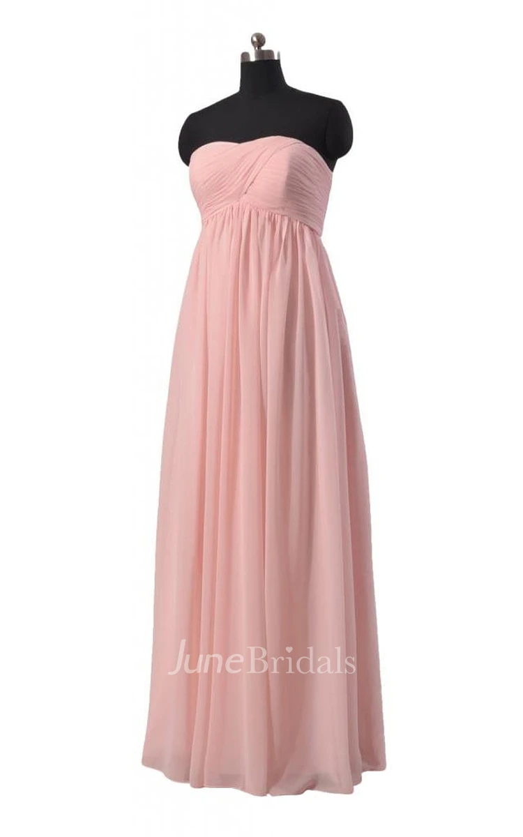 Strapless Ruched Empire Gown With Zipper Back