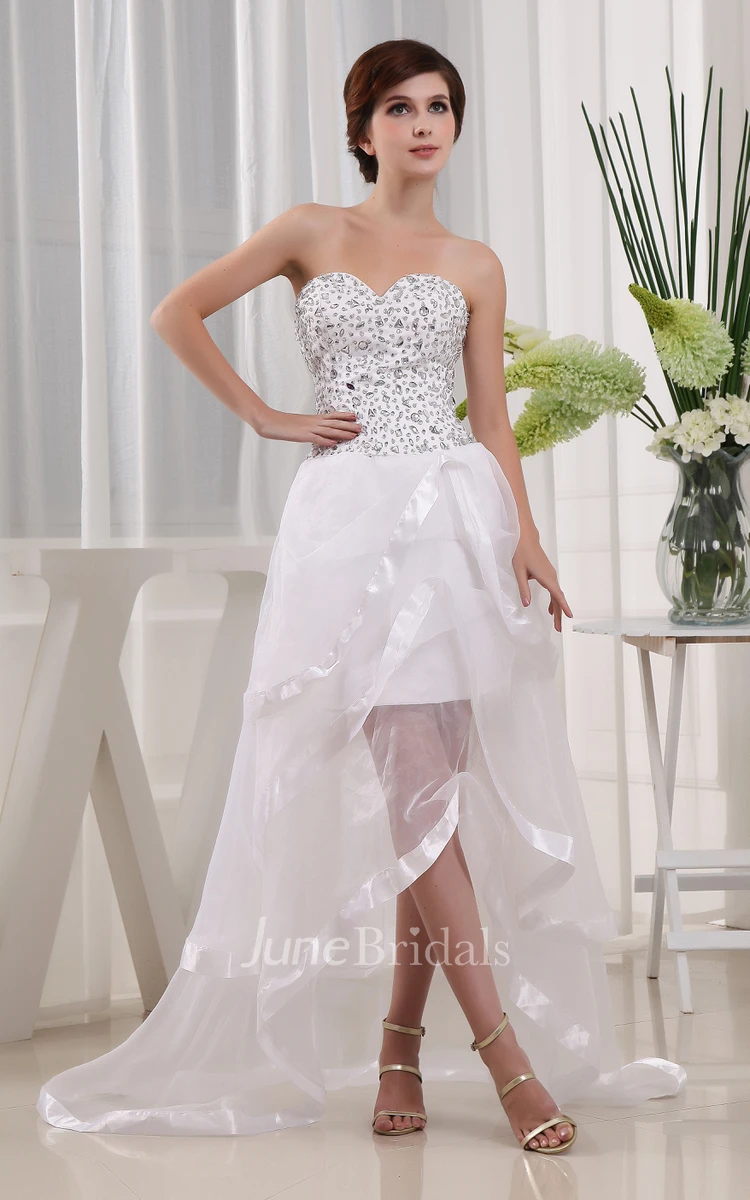 Sweetheart Organza High-Low Dress With Beaded Top
