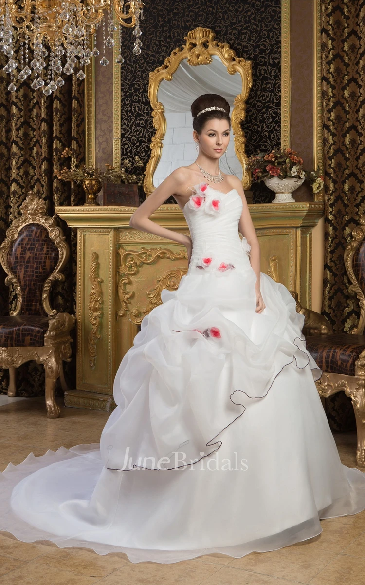 Sweetheart Criss-Cross Pick-Up Ball Gown with Flower with