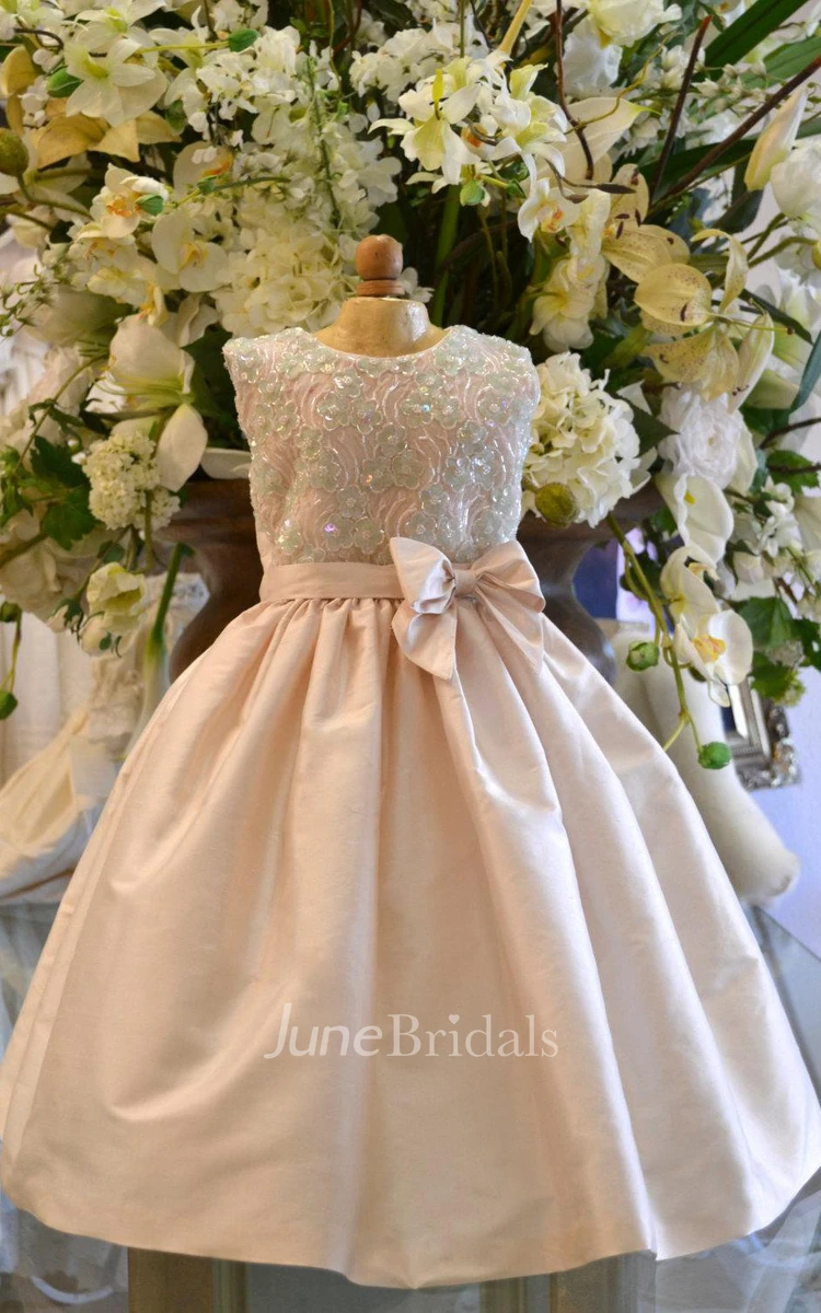 Sleeveless Jewel Pleated Lace Dress With Beading&Bow