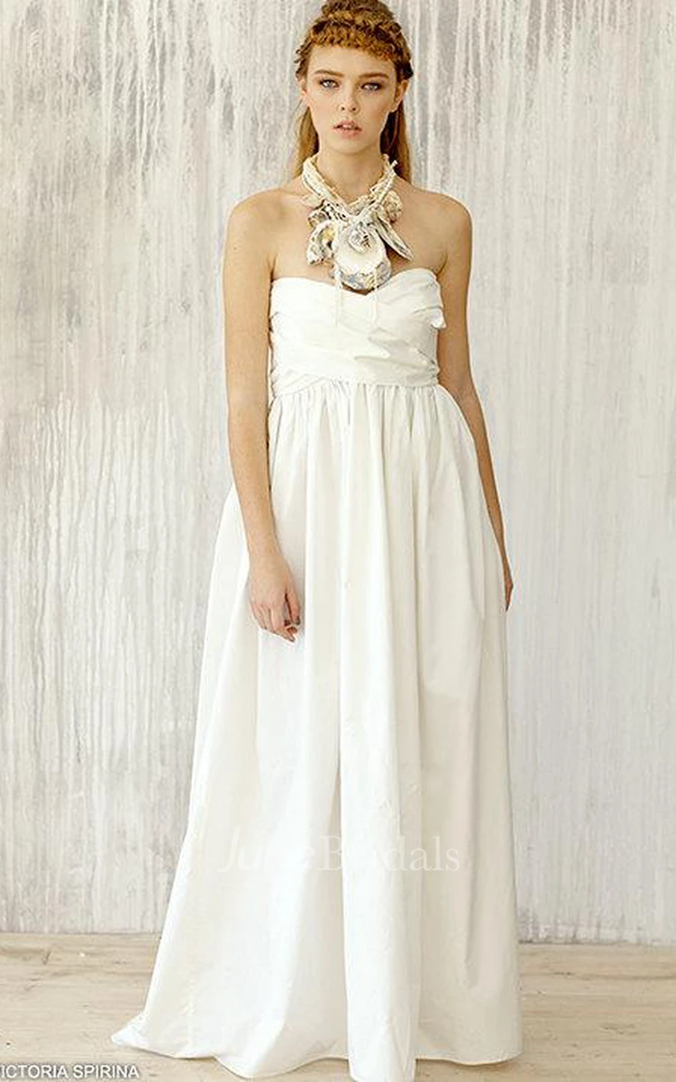 Long A-Line Taffeta Wedding Dress With Open Shoulders