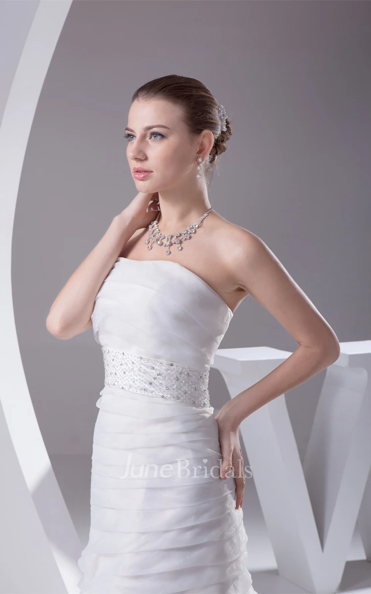 Strapless A-Line Dress with Overall Ruched Design and Gemmed Waist