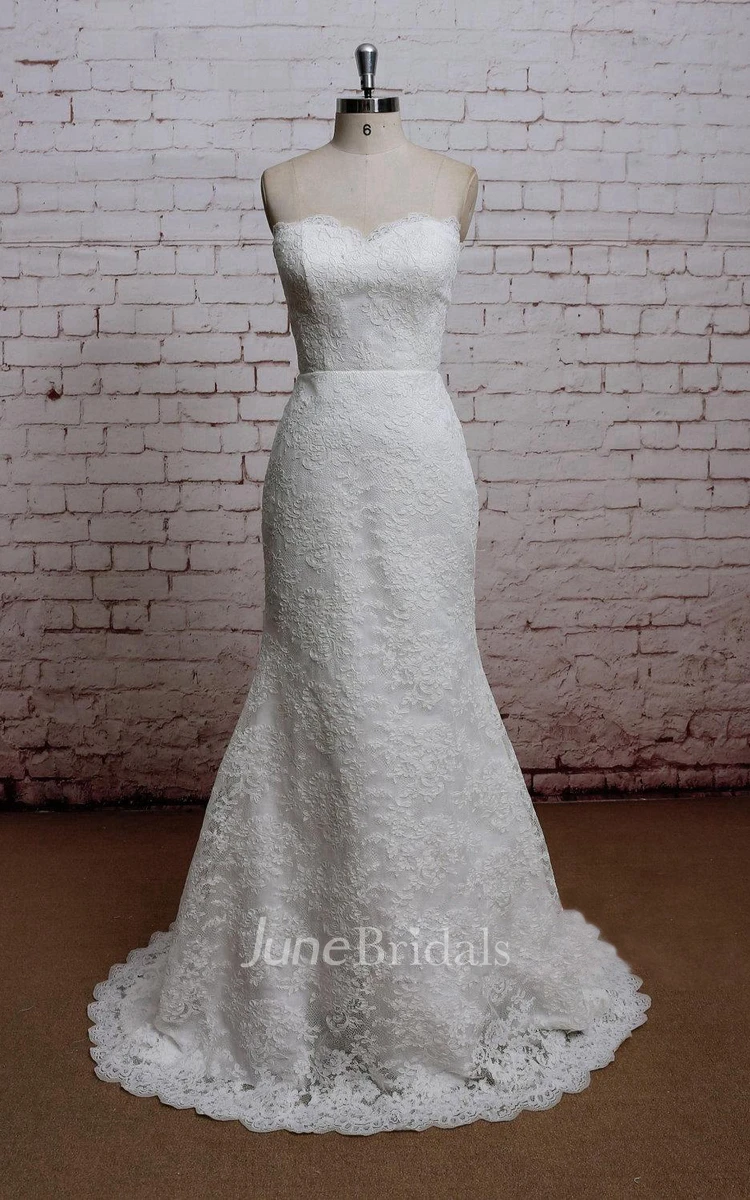 Sweetheart Long Lace Fit and Flare Wedding Dress