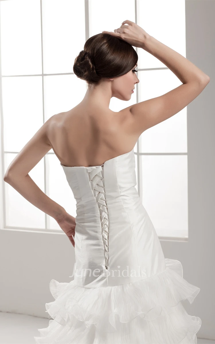 Strapless Ruffled A-Line Gown with Stress and Tiers