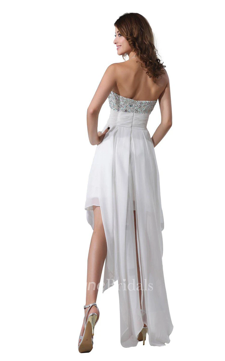 Sweetheart A-line High-low Chiffon Dress With Beadings