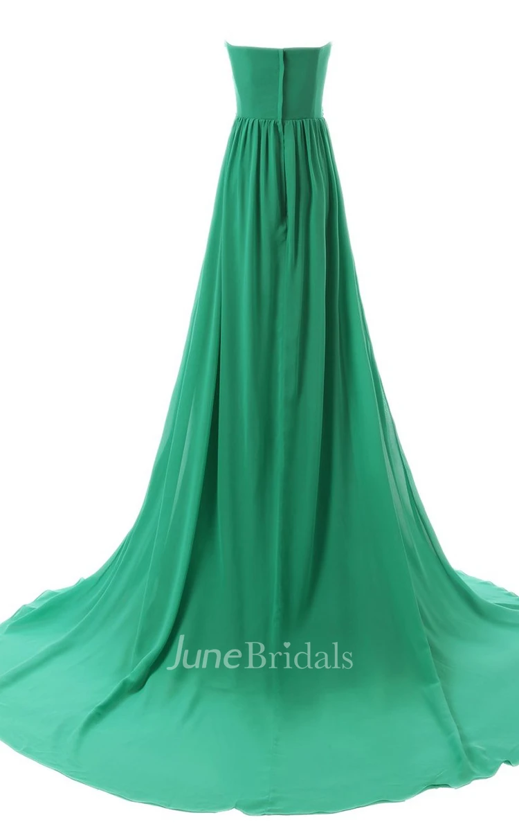Sweetheart Pleated Chiffon A-line Gown With Rhinestones