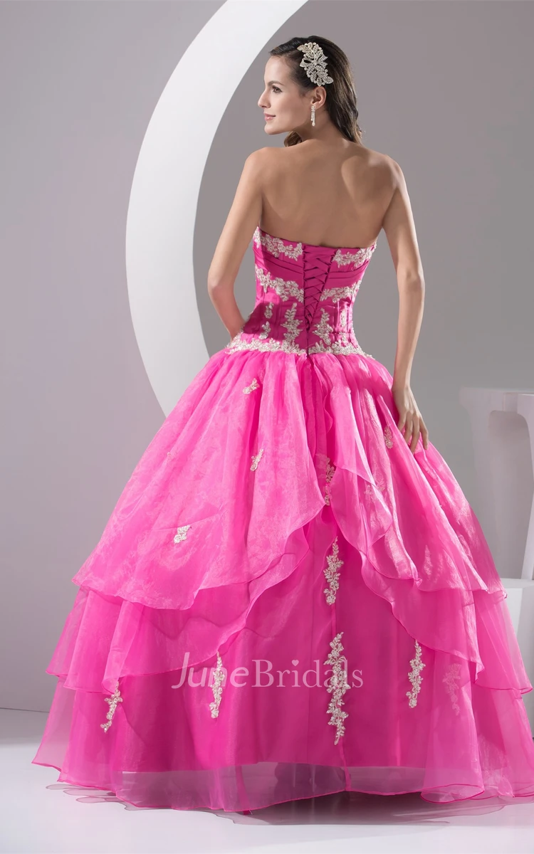 Sweetheart Pleated Ball Gown with Appliques and Ruched Bodice