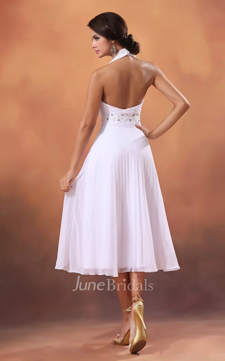 Tea-Length A-Line Dress With Draping And Crystal Detailing