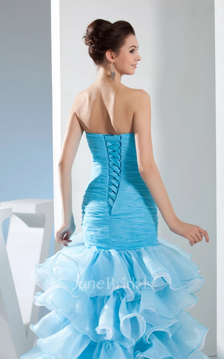 Sweetheart Mermaid Ruched Gown with Tiered Ruffle and Crystal Detailing