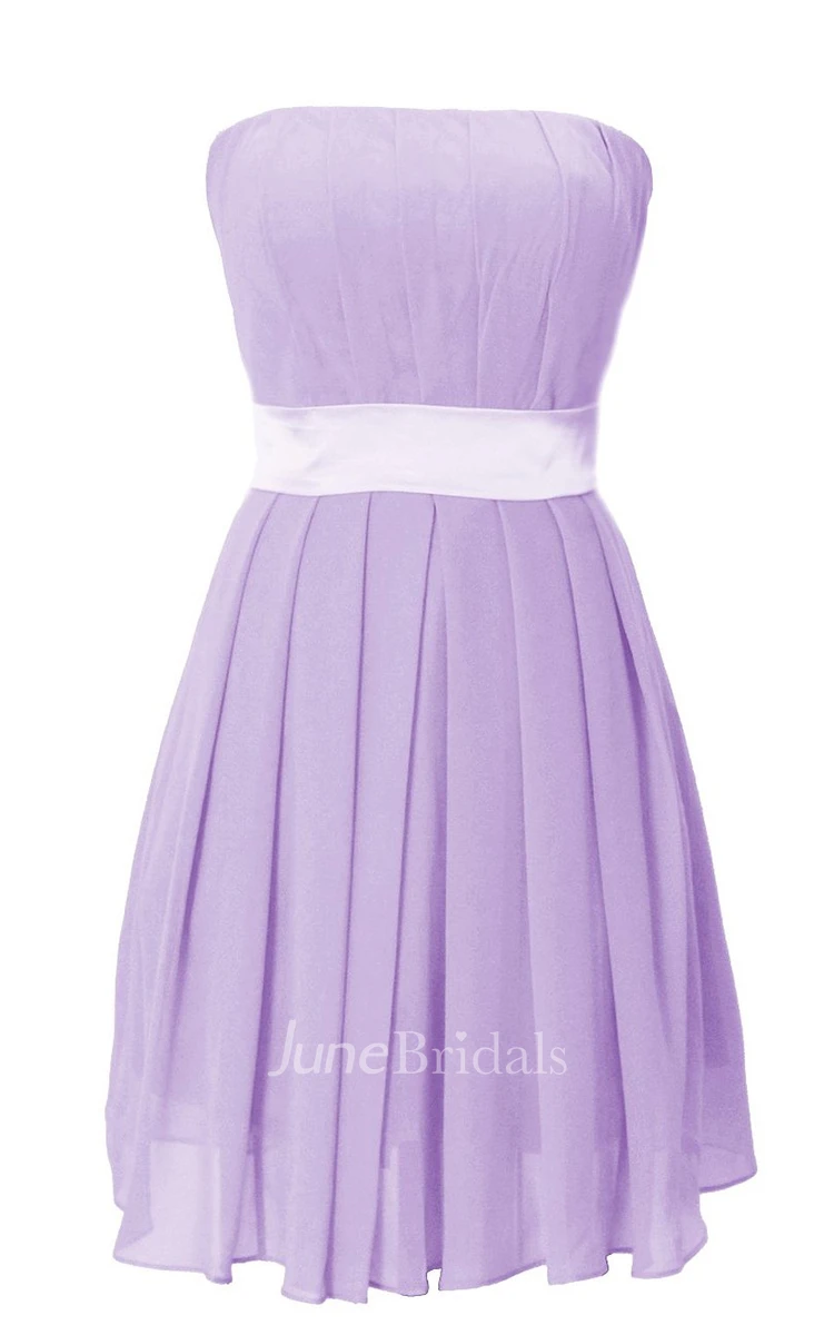 Pure Strapless Pleated Short Dress With Satin Band
