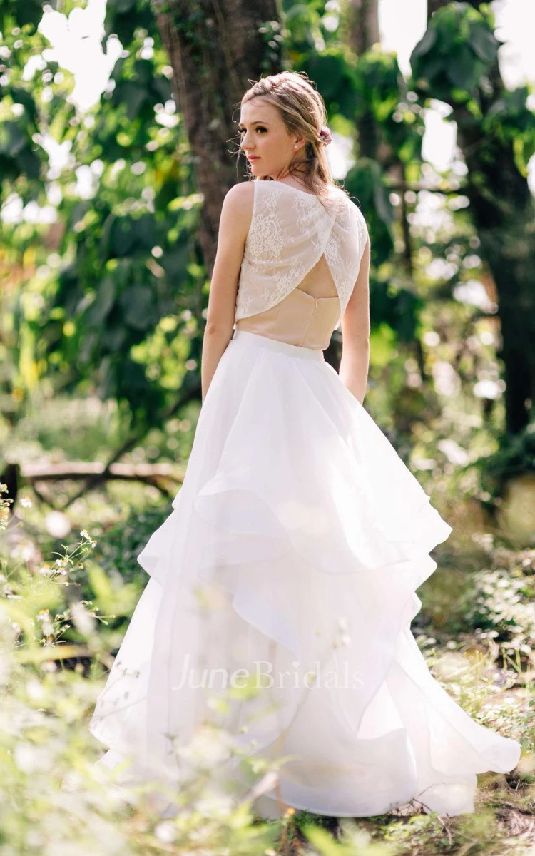 Ball Gown Lace Organza Satin Weddig Dress With Illusion
