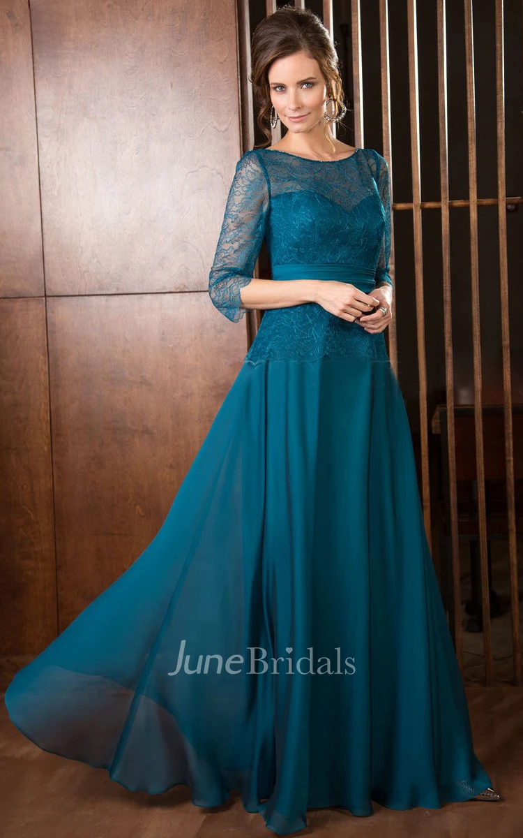 Scoop-Neckline Long-Sleeve A-Line Chiffon Mother Of The Bride