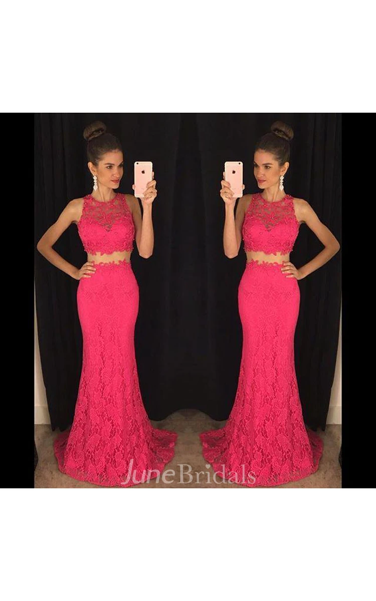 Delicate Mermaid Lace Prom Dress Two Piece