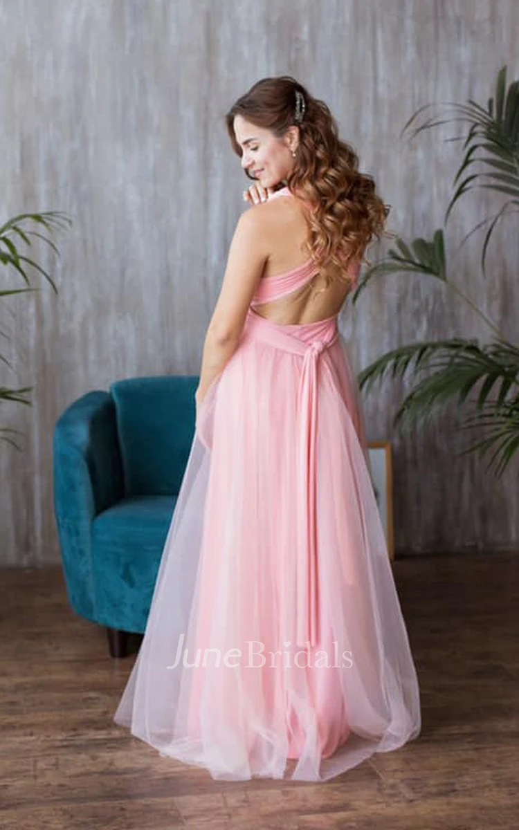 Modern A Line Sleeveless Jersey Bridesmaid Dress With V-neck And Cross Back