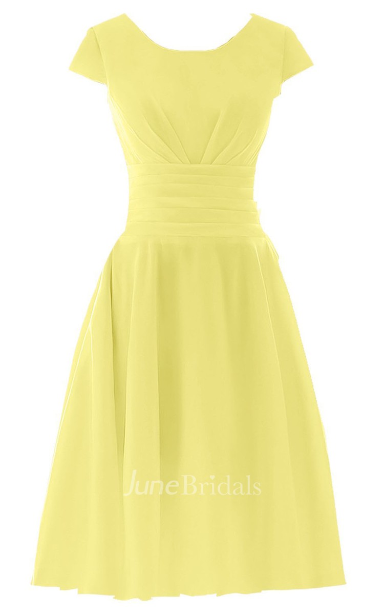 Yellow Chiffon Tea Length Dresses