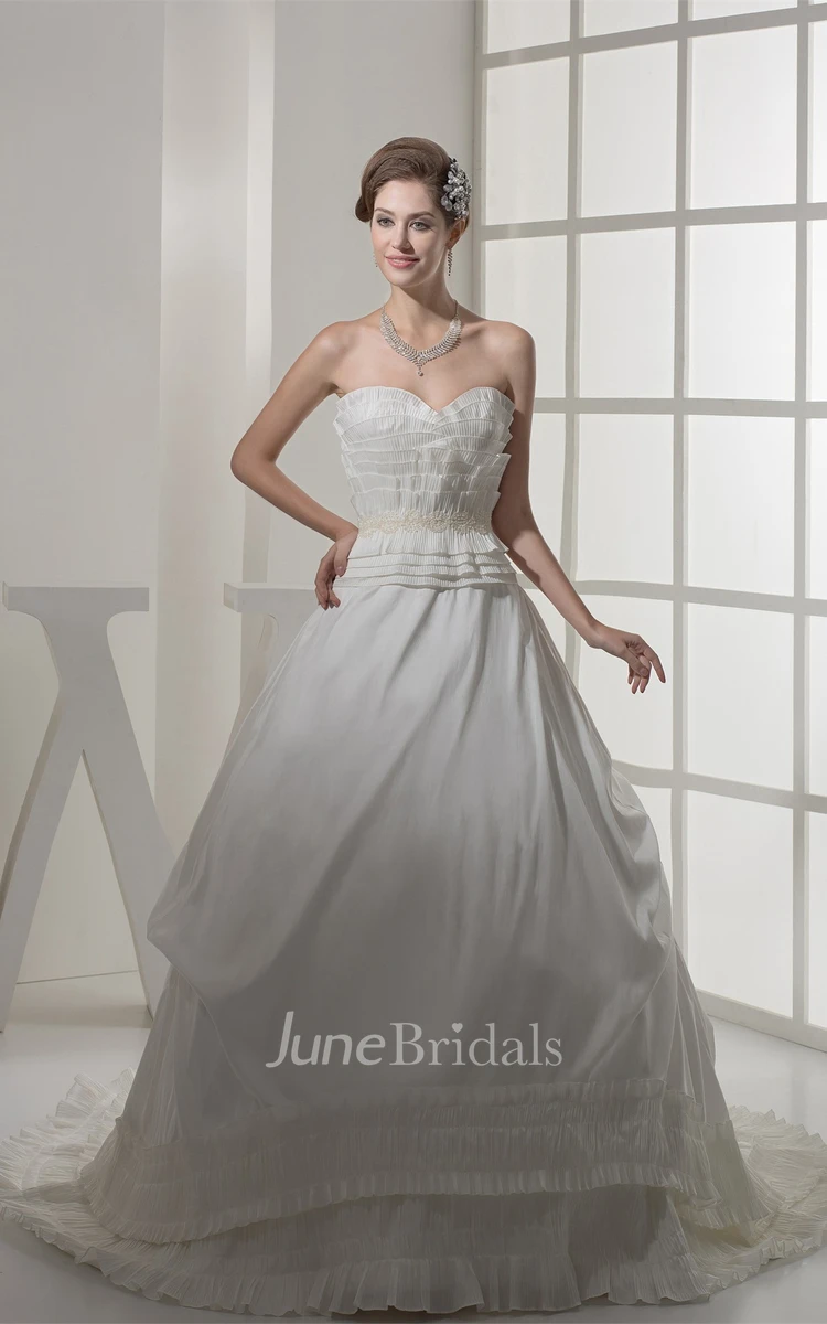 Sweetheart Ruched Ball Gown with Layers and Beaded Waist