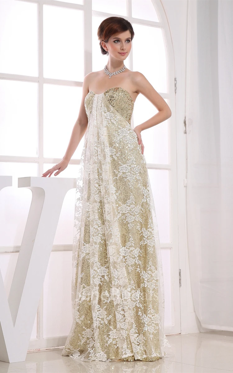 Strapless Tulle Floor-Length Dress with Overall Sequined Design