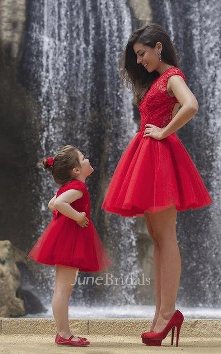 Lovely Red Lace Dress Tulle Short Cocktail Dress
