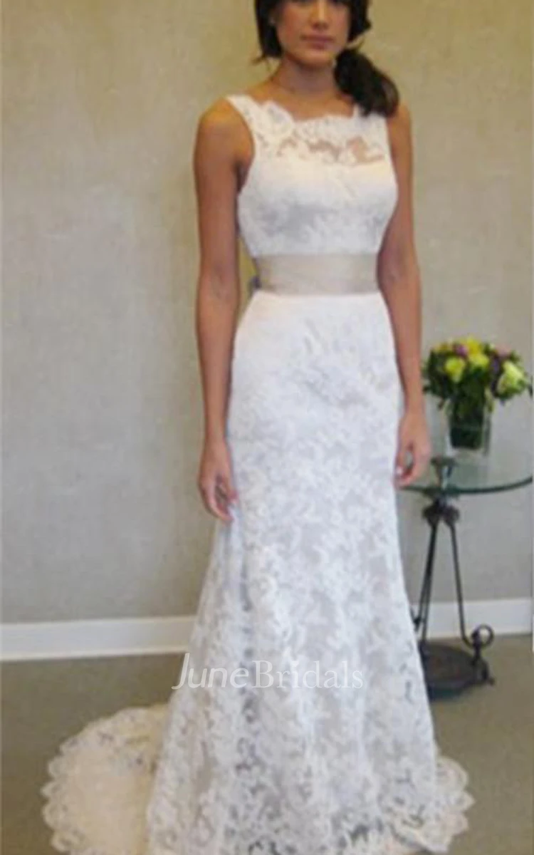 Elegant Lace A-line Sleeveless White Wedding Dress Sweep Train