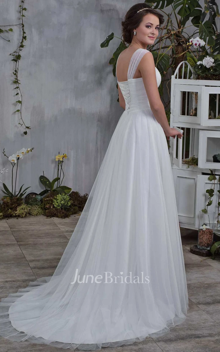 Sweetheart Criss-Cross Ruched Tulle A-Line Wedding Dress With Corset Back