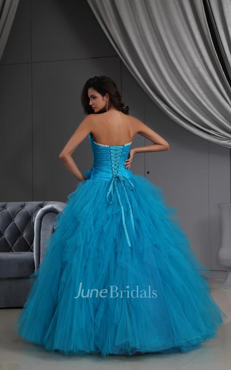 A-Line Ruffled Sweetheart Sleeveless Princess Ball Gown With Tulle Ruffles