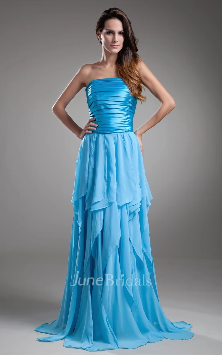 Strapless Draped Floor-Length Dress with Ruched Bodice