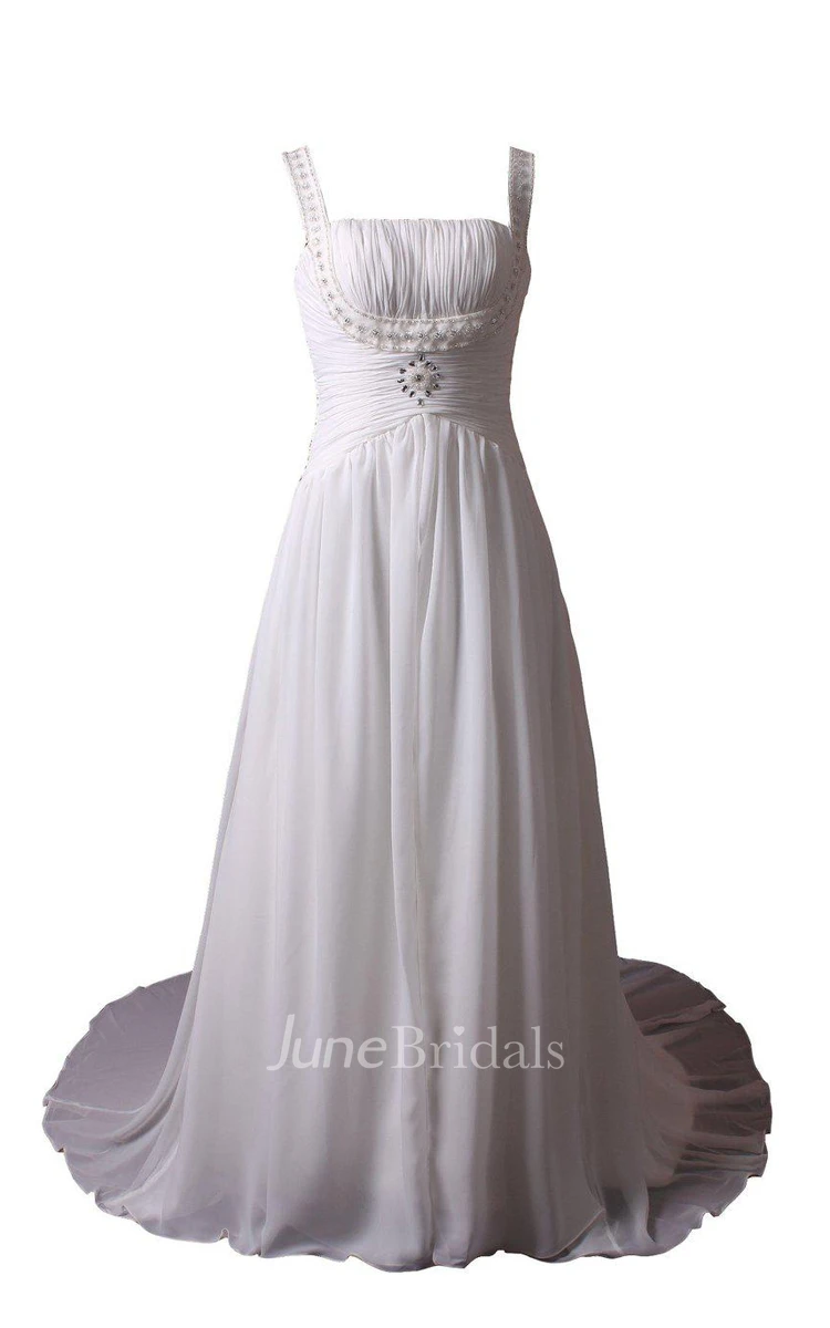 Sleeveless A-line Long Dress With Pleats and Beadings