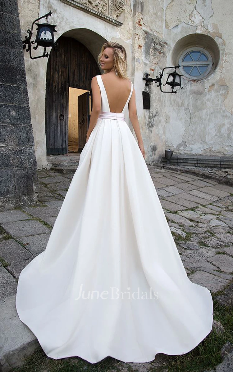 Simple Satin A-line Square Neckline Floor Length Bridal Gown