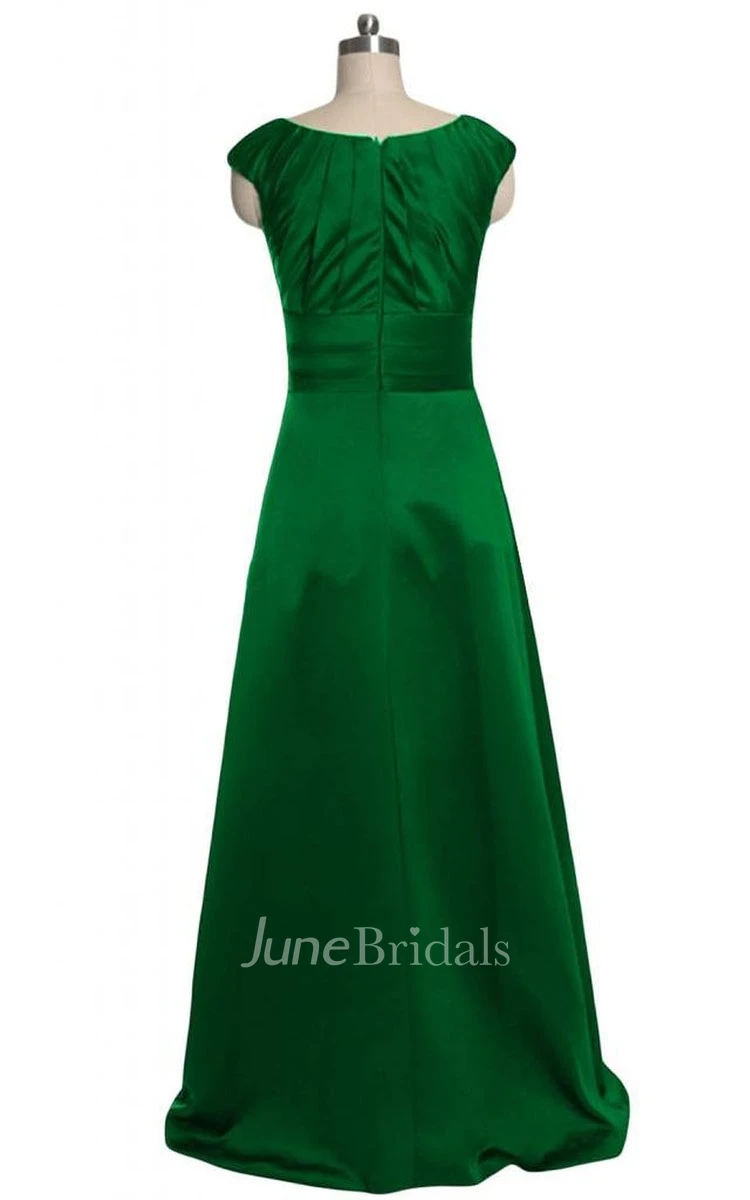 Elegant A-line Cap Sleeve Gown With Pleated Bodice