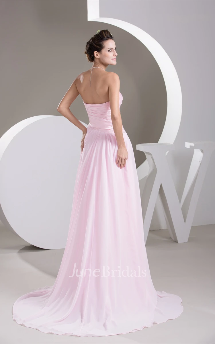 Blushing Chiffon A-Line Floor-Length Dress with Beading and Pleats