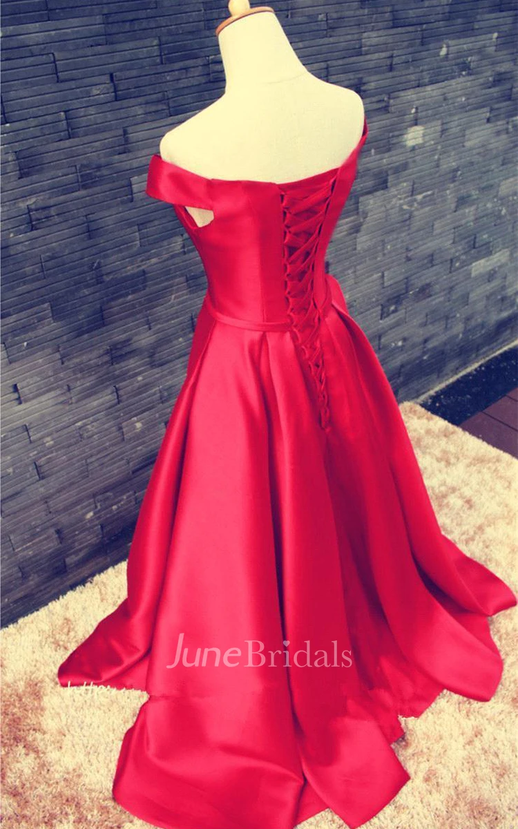 Elegant Red Off-the-shoulder Prom Dress Bowknot Lace-up