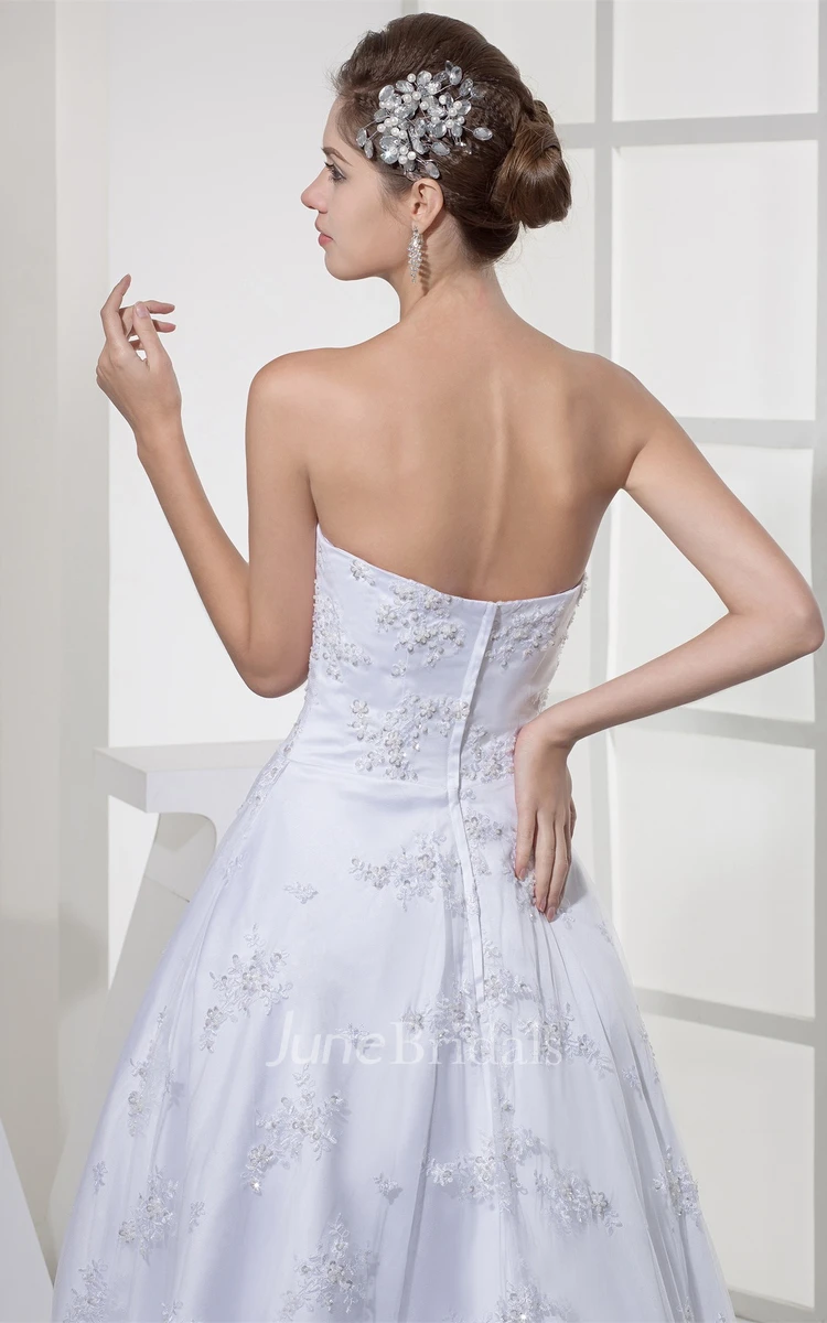 Strapless Tulle A-Line Gown with Appliques and Bolero