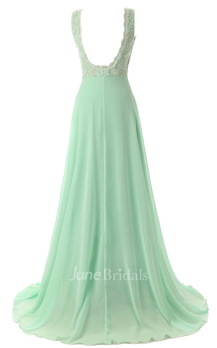 Strapless A-line Long Dress With Lace Bodice