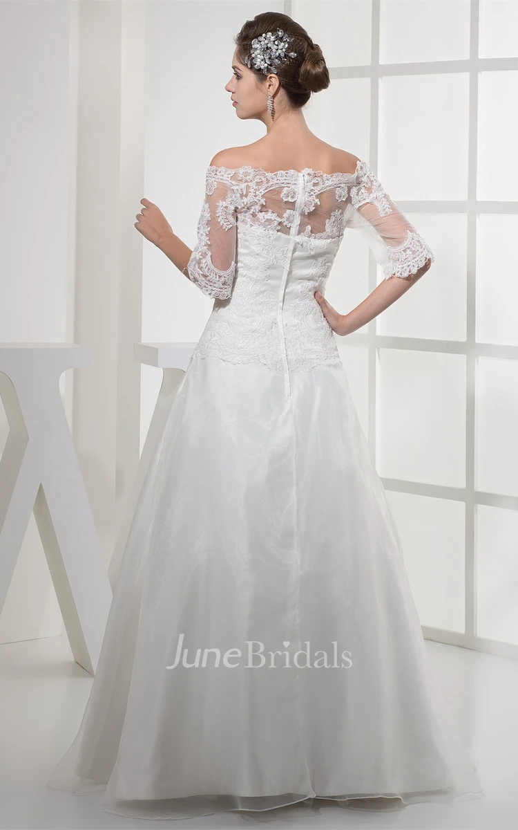 Elegant Off-The-Shoulder A-Line Gown with Appliques Illusion Neckline
