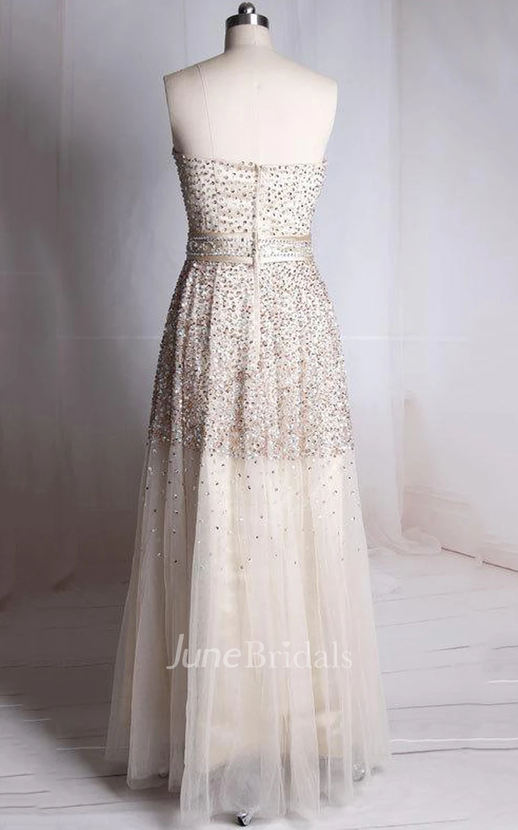 Strapless A-line Tulle Dress With Sequins