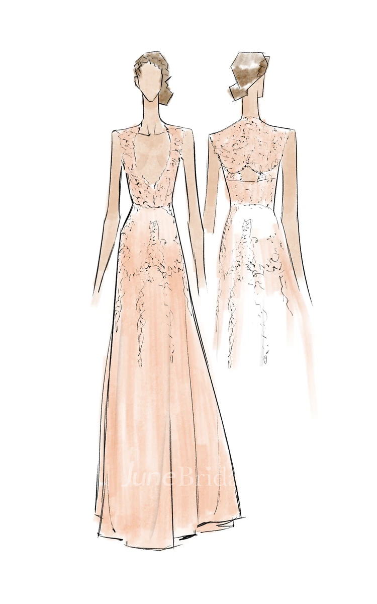 High Quality V-neck Sleeveless Floor-length Wedding Dress with Lace