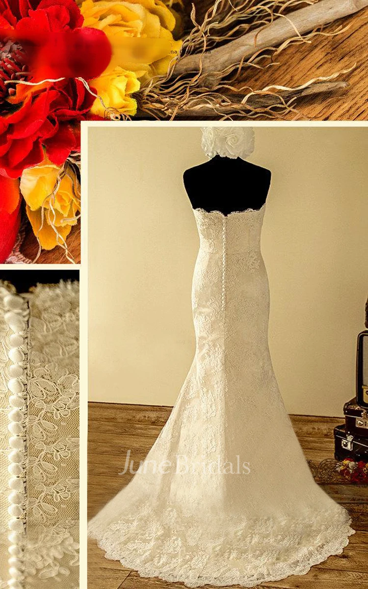 Sweetheart Button Back Sheath Lace Wedding Dress With Sash And Flower
