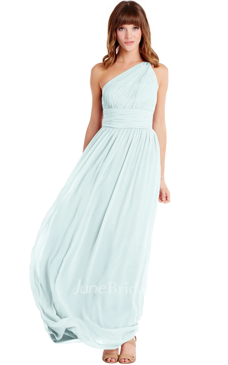 Floor-Length One-Shoulder Ruched Sleeveless Chiffon Muti-Color Convertible Bridesmaid Dress