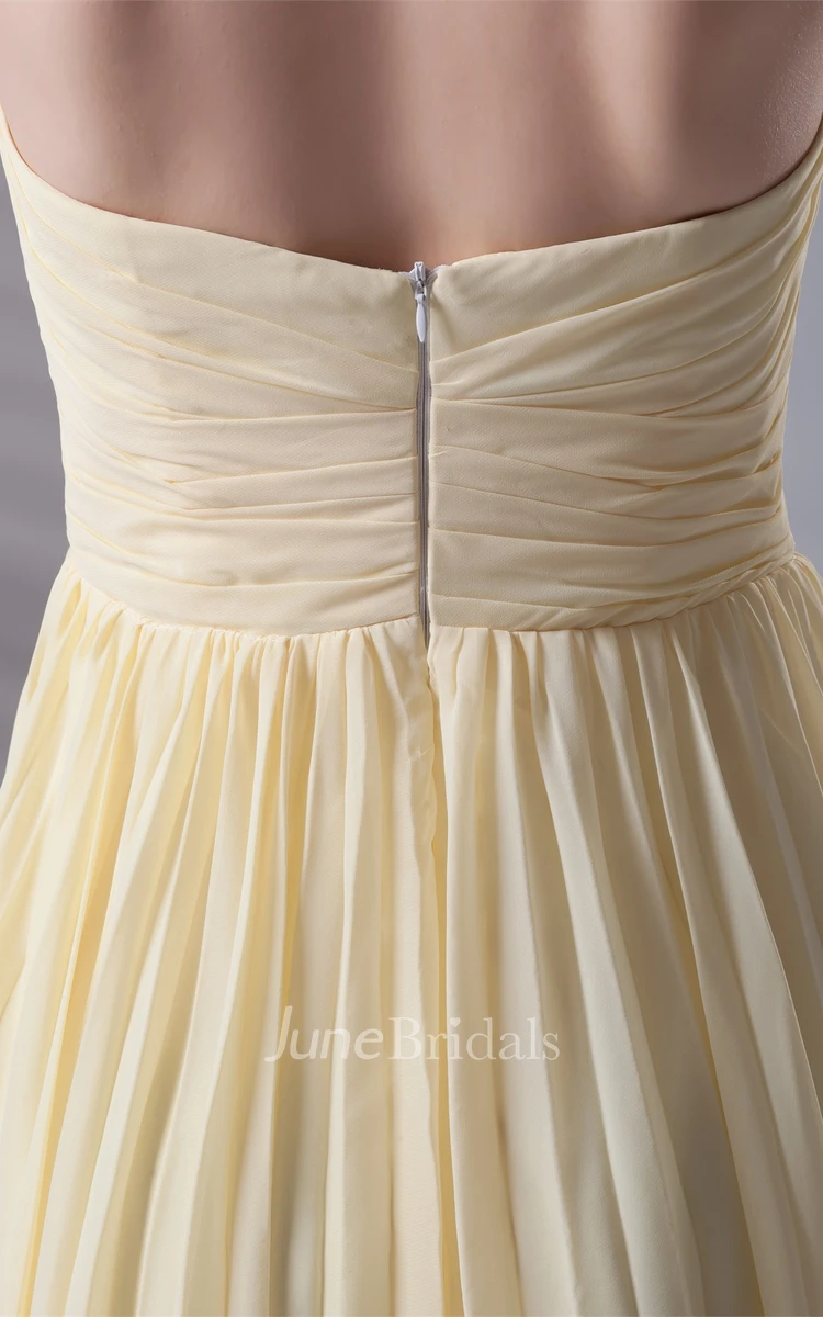 chiffon criss-cross knee-length sweetheart dress with pleats