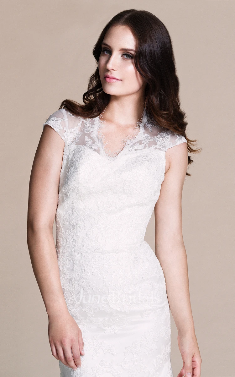 Cap-sleeved Mermaid Lace Dress With Keyhole Back