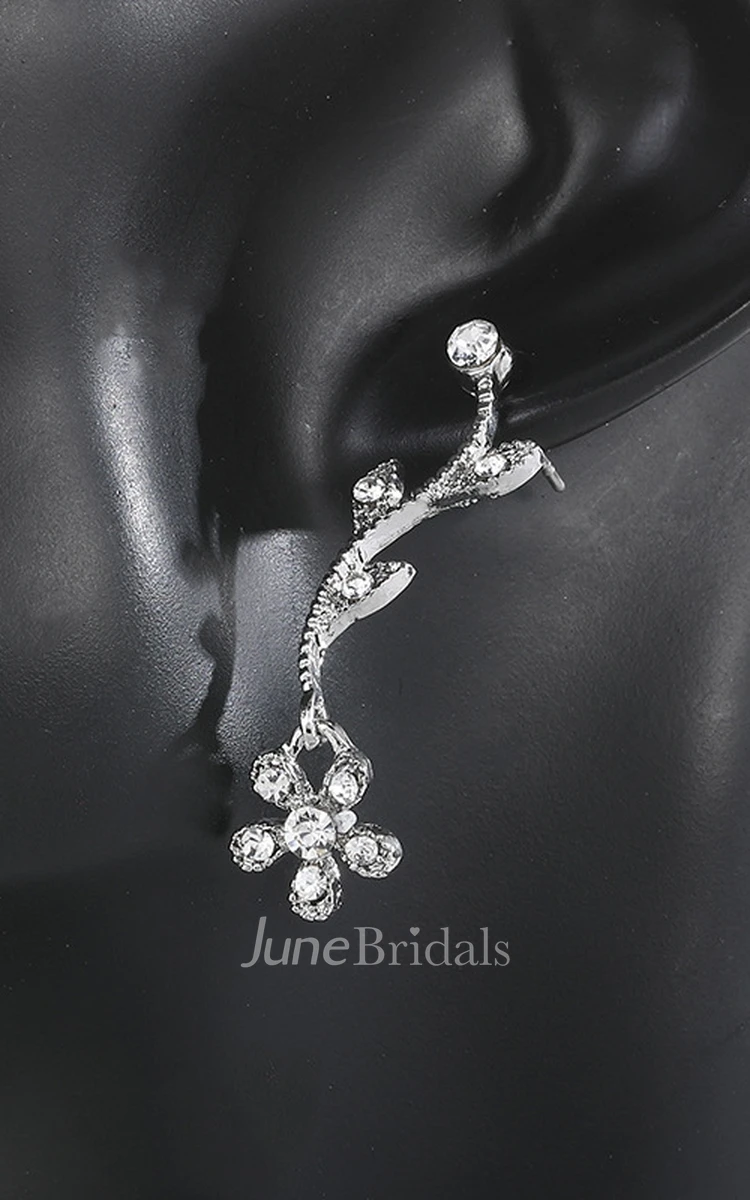 Elegant Flower Design Rhinestone Necklace and Earrings Jewelry Set