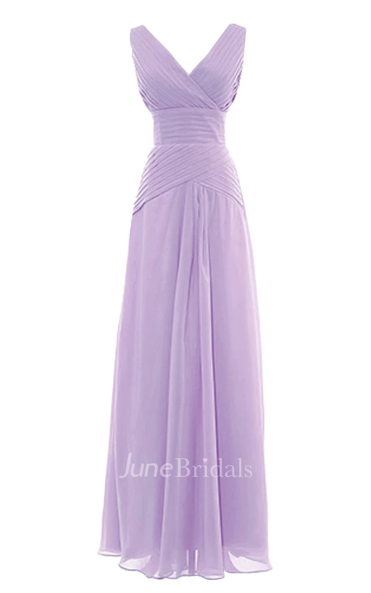 V-neck Ruched A-line Gown With Lace-up Back