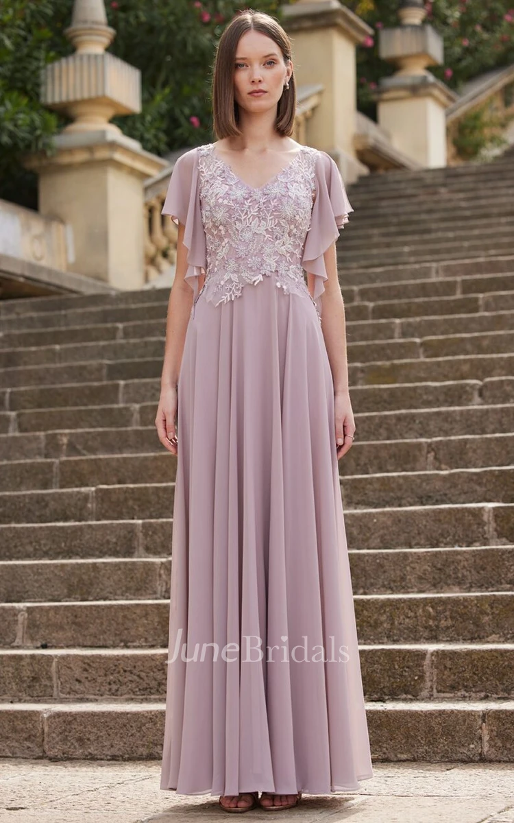 Modest A-Line V-neck Tulle Evening Dress with Ruching