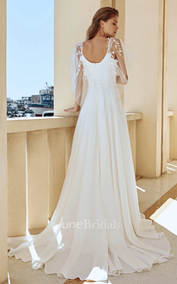 Ethereal Satin Queen Anne A Line Sweep Train Wedding Dress with Ruching 