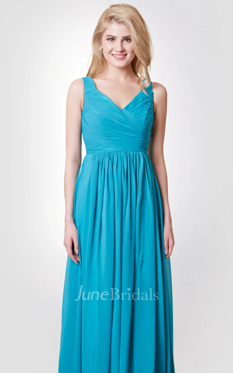 Graceful V-neck Chiffon Gown With Squared Back