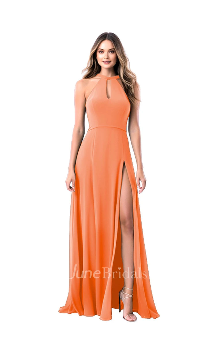 Ethereal A-Line Halter Chiffon Bridesmaid Dress with Split Front