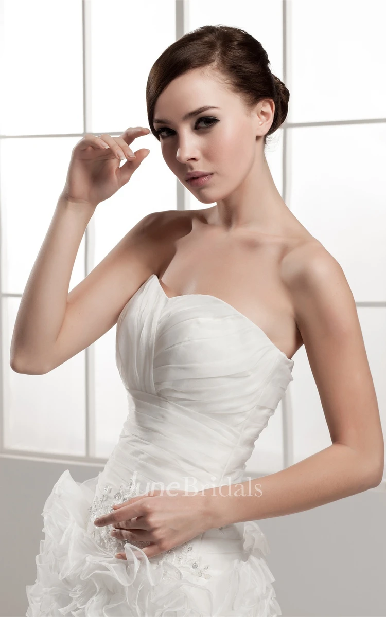 Sweetheart Criss-Cross Ruffled A-Line Gown with Beading